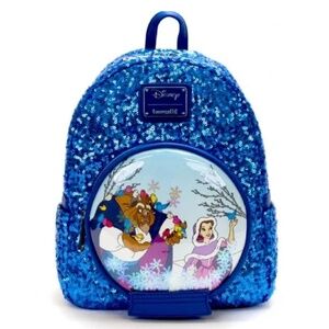 Loungefly Belle Beauty and the Beast Winter Scene Sequin Snowglobe Mini Backpack